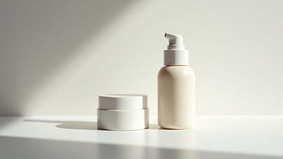 Close-up view of a bottle of sunscreen and moisturizer on a white countertop