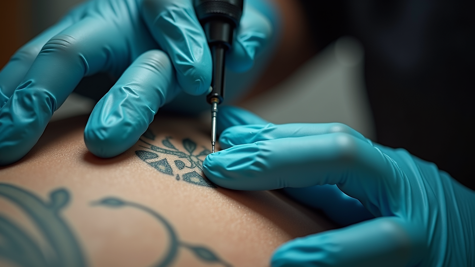 Close-up view of a tattoo removal procedure in action