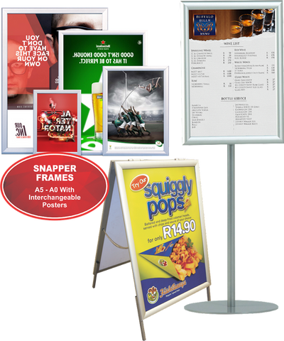 Snapper Frames
Aluminium Snapper Frame supplied with correx backing board and PVC overlay
Sizing: A0 / A1 / A2 / A3 / A4