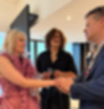 Artistic Director of Le Festival du film d'animation d'Annecy - Marcel Jean greets Bára Anna, the director of this evening's premiere and opening film "9 Million Colors".