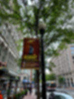 Banner for Billy Elliot musical installed on a city lamppost