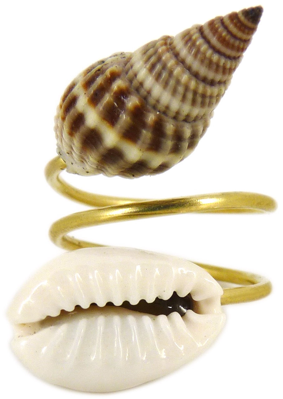 DAMSEL DOUBLE SHELL RING - cowrie/trumpet