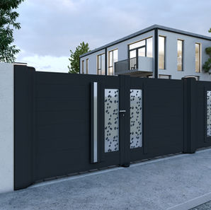 Portail avec insert decoratif en acier ou aluminium - Chatauret Fabricant installateur de Portails - Bordeaux Montussan, Arcachon Biganos, La Brede