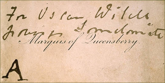 Business card of the Marquise Queensberry, Exhibit A in the trial