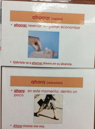 A couple of cards with Spanish words and their definitions