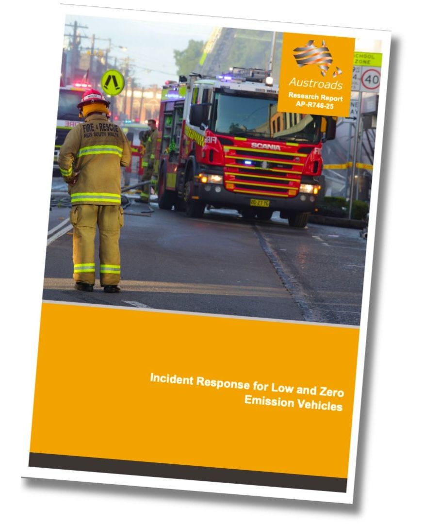 Front cover of the EV Incident Response report by GHD, EV FireSafe for Austroads