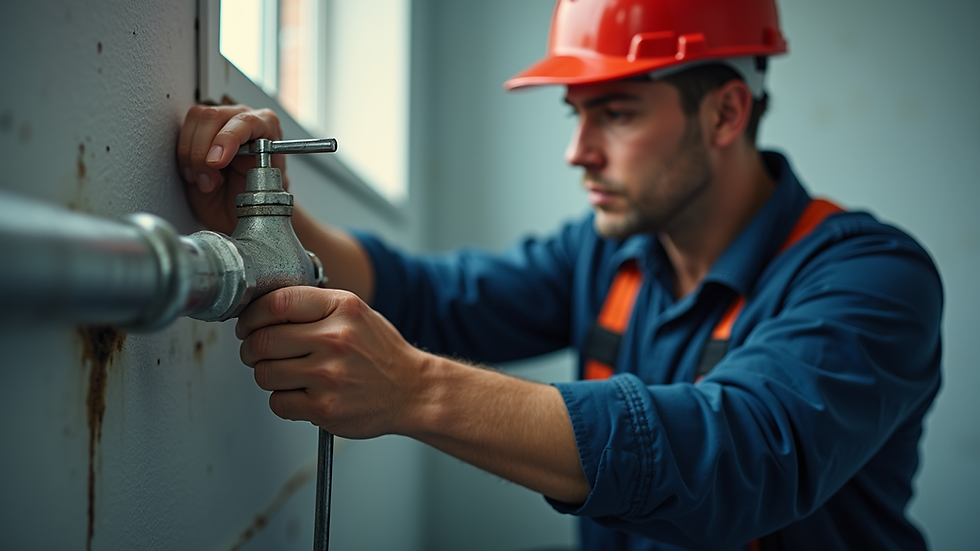 Close-up view of a plumber fixing a pipe