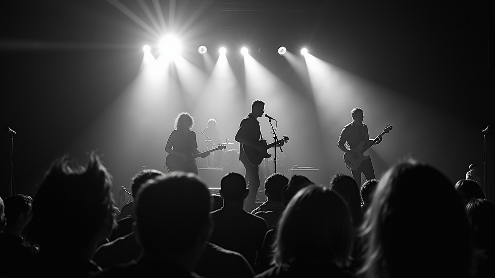 Eye-level view of Derek & The Cats performing live on stage