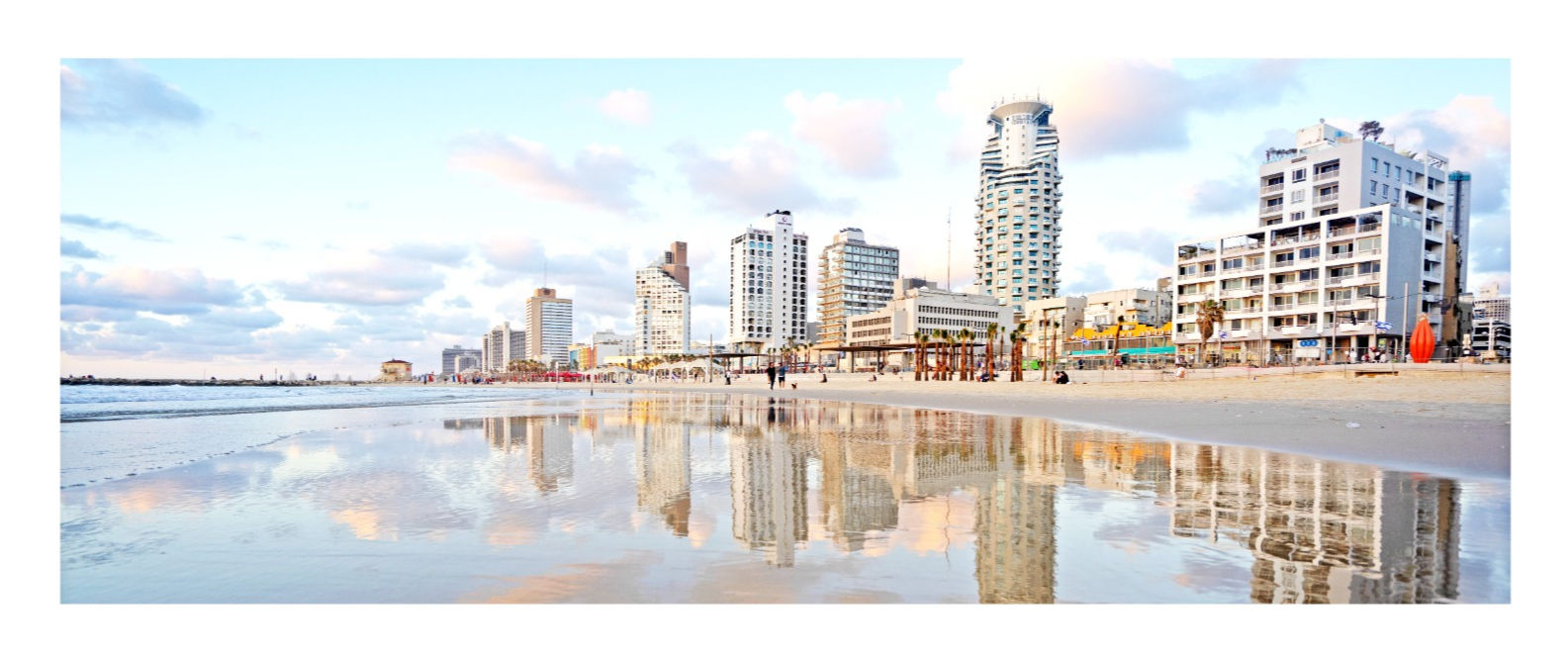 Panoramic Tel Aviv architecture reflected in glass
