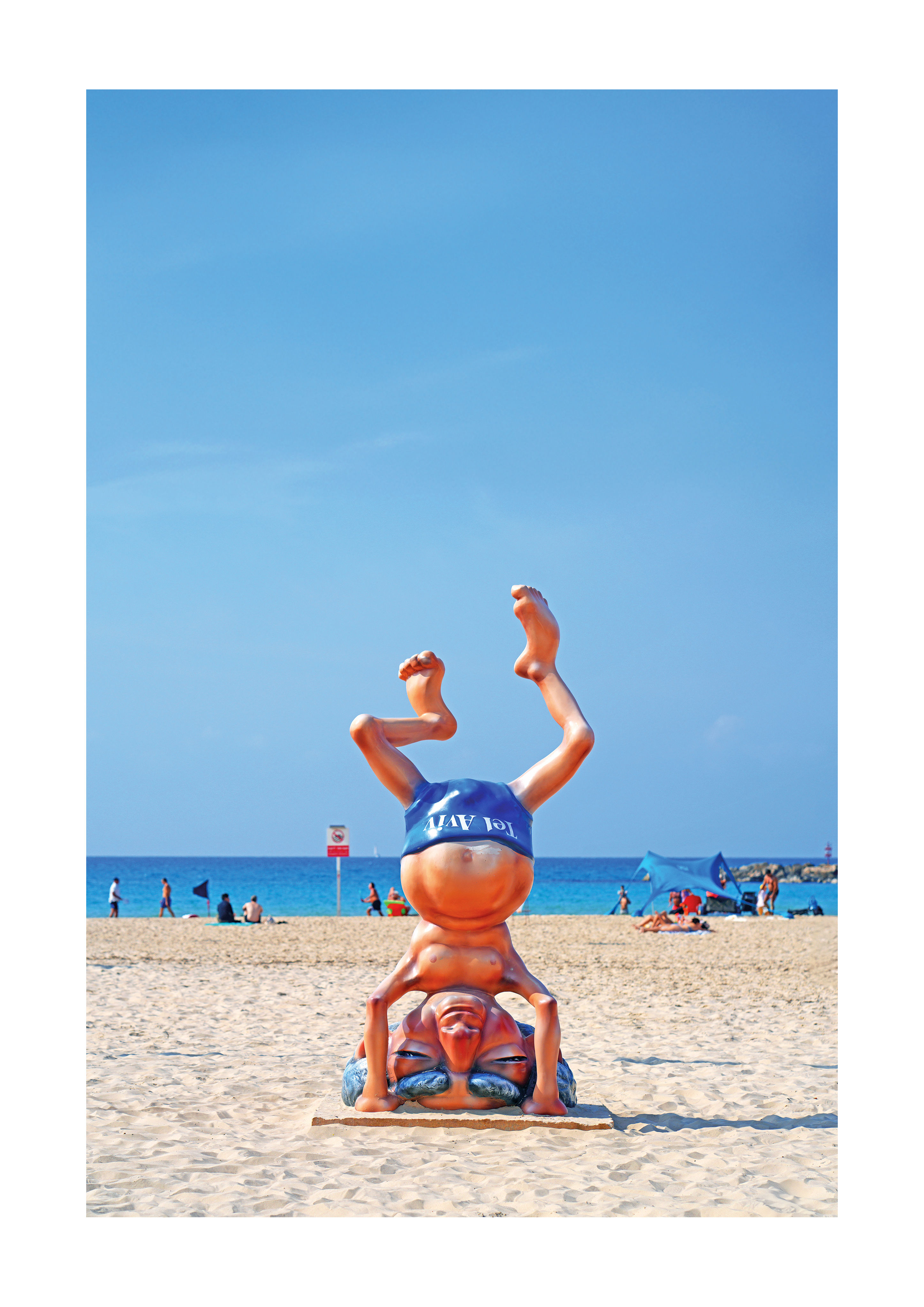 Ben Gurion statue print - headstand sculpture on Frishman Beach, Tel Aviv