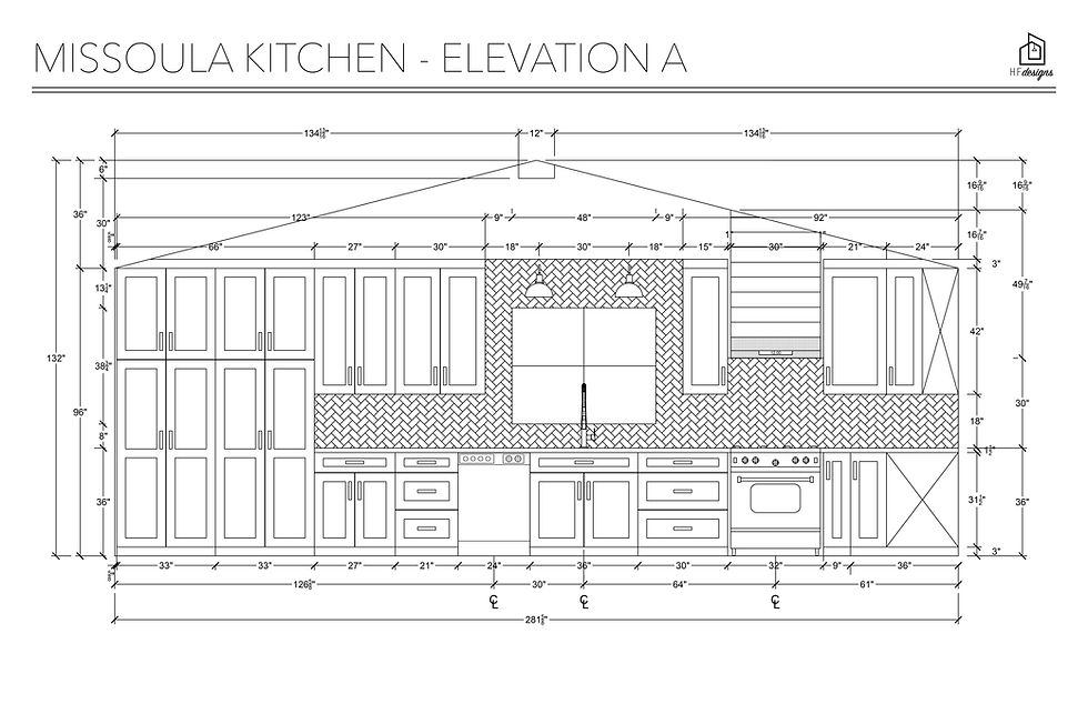 Eye-level view of interior elevation drawings showcasing cabinetry