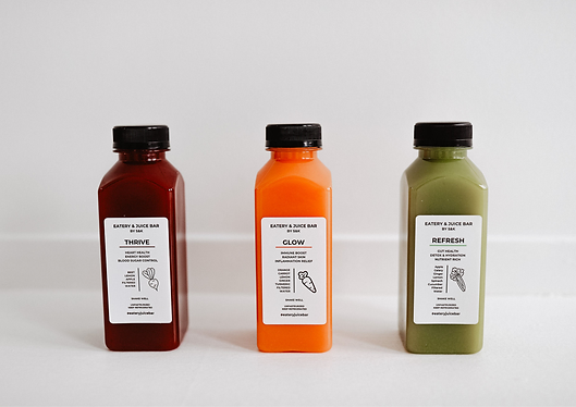 Another photo of our 3 most popular fresh pressed juices