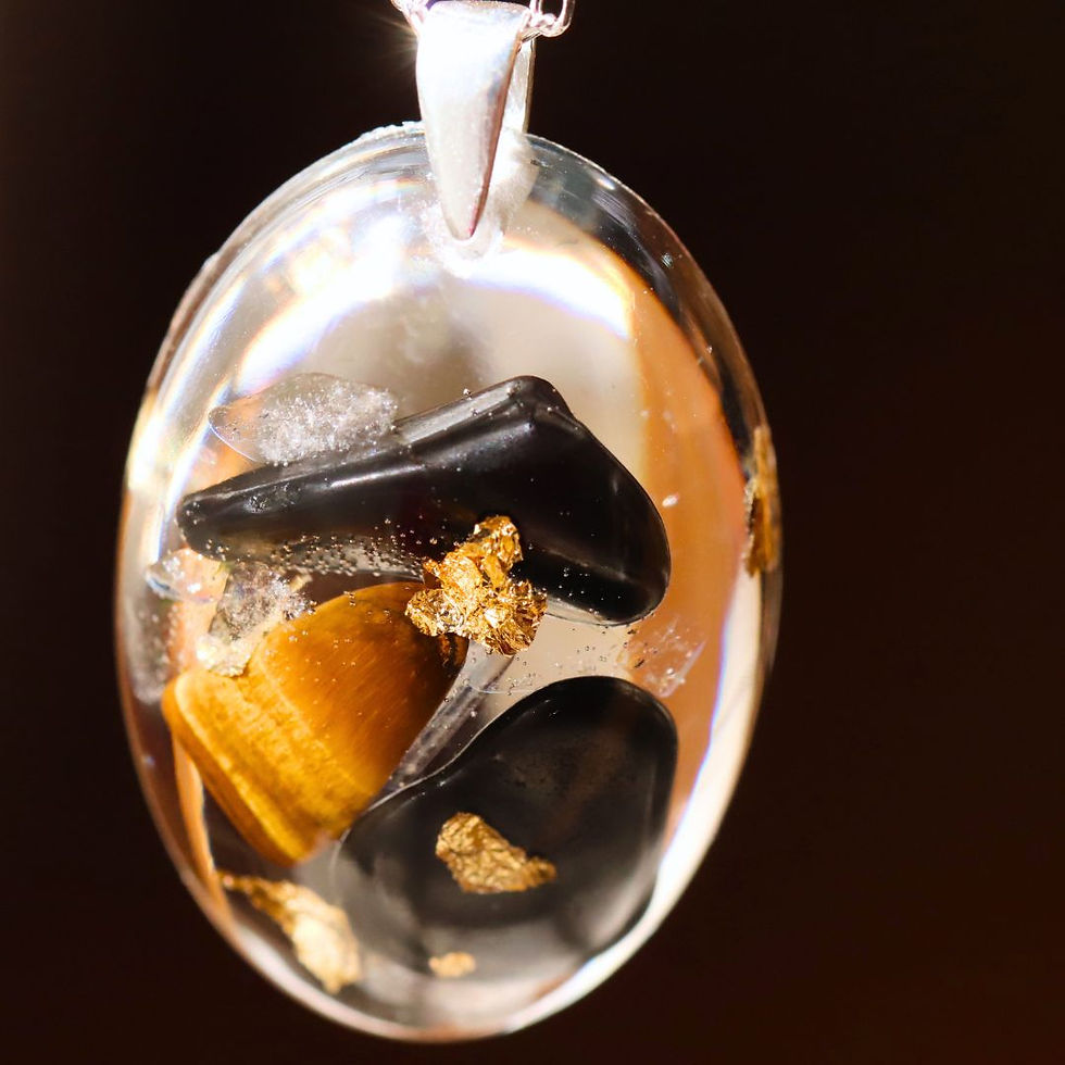 Miniature : Sofia - Pendentif talisman en œil de tigre et shungites