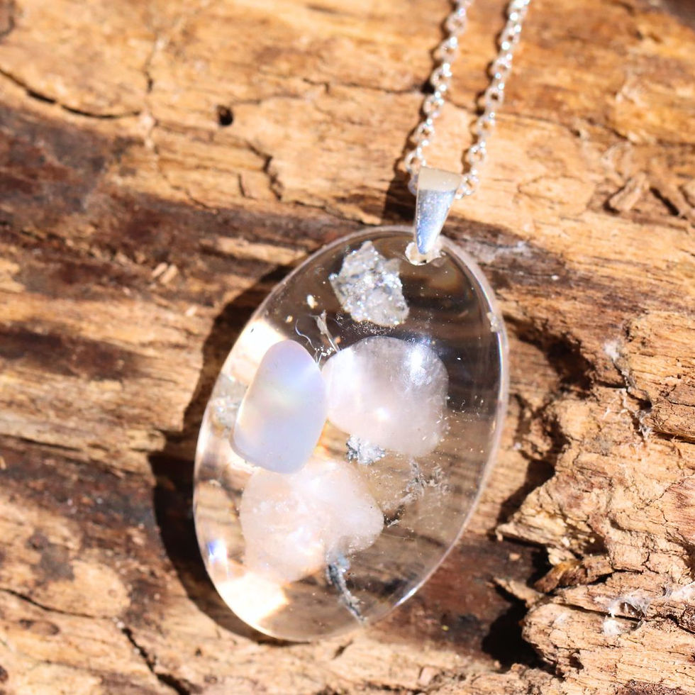 Miniature : Pendentif vibratoire en quartz rose, nacre et cristal de roche