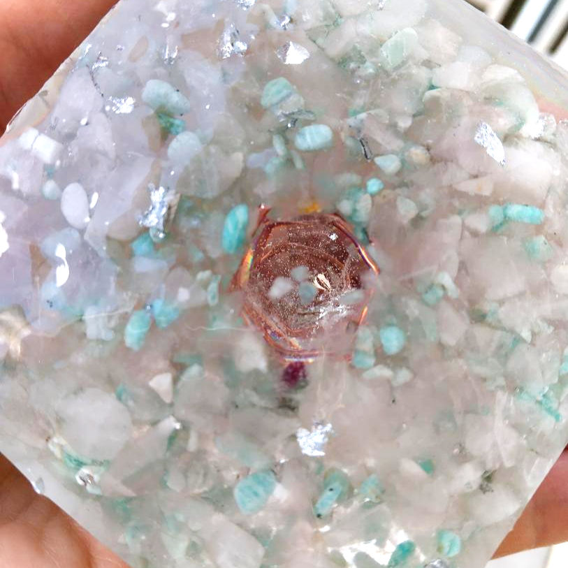 Miniature : Orgonite cristal de roche amazonite quartz rose Harmonie
