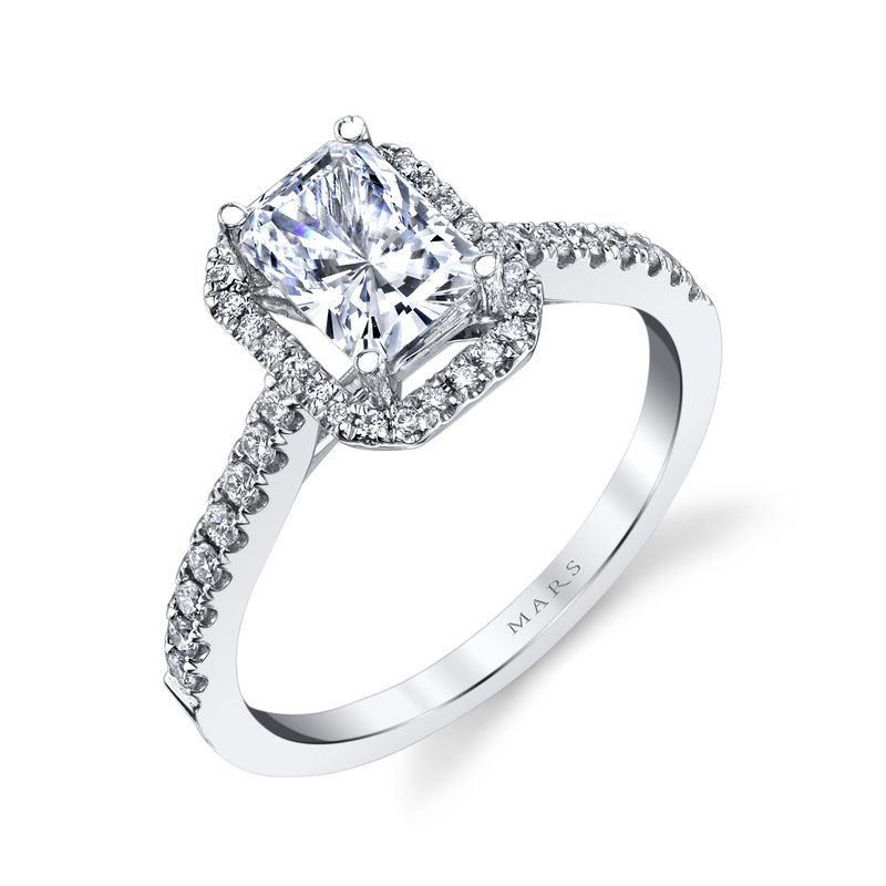 Thumbnail: 2ct Radiant Cut Engagement Ring with diamond halo and matching band