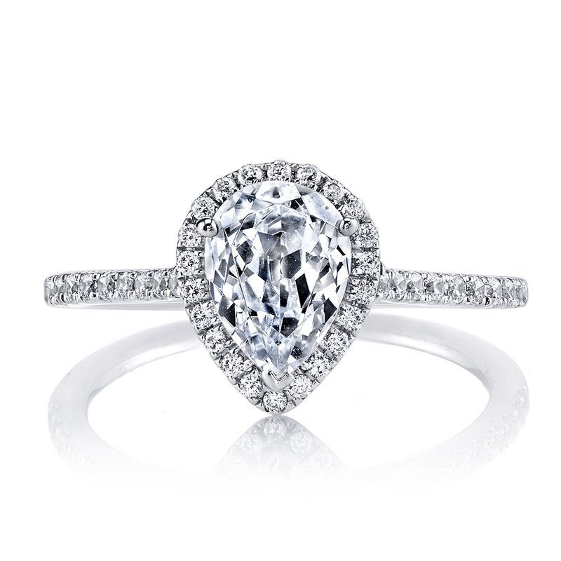 Thumbnail: 2ct Pear shaped Halo Engagement Ring cathedral style