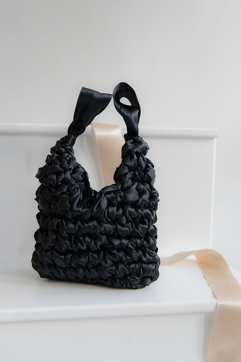 Bunny satin bag handmade in black by Nodo Budapest