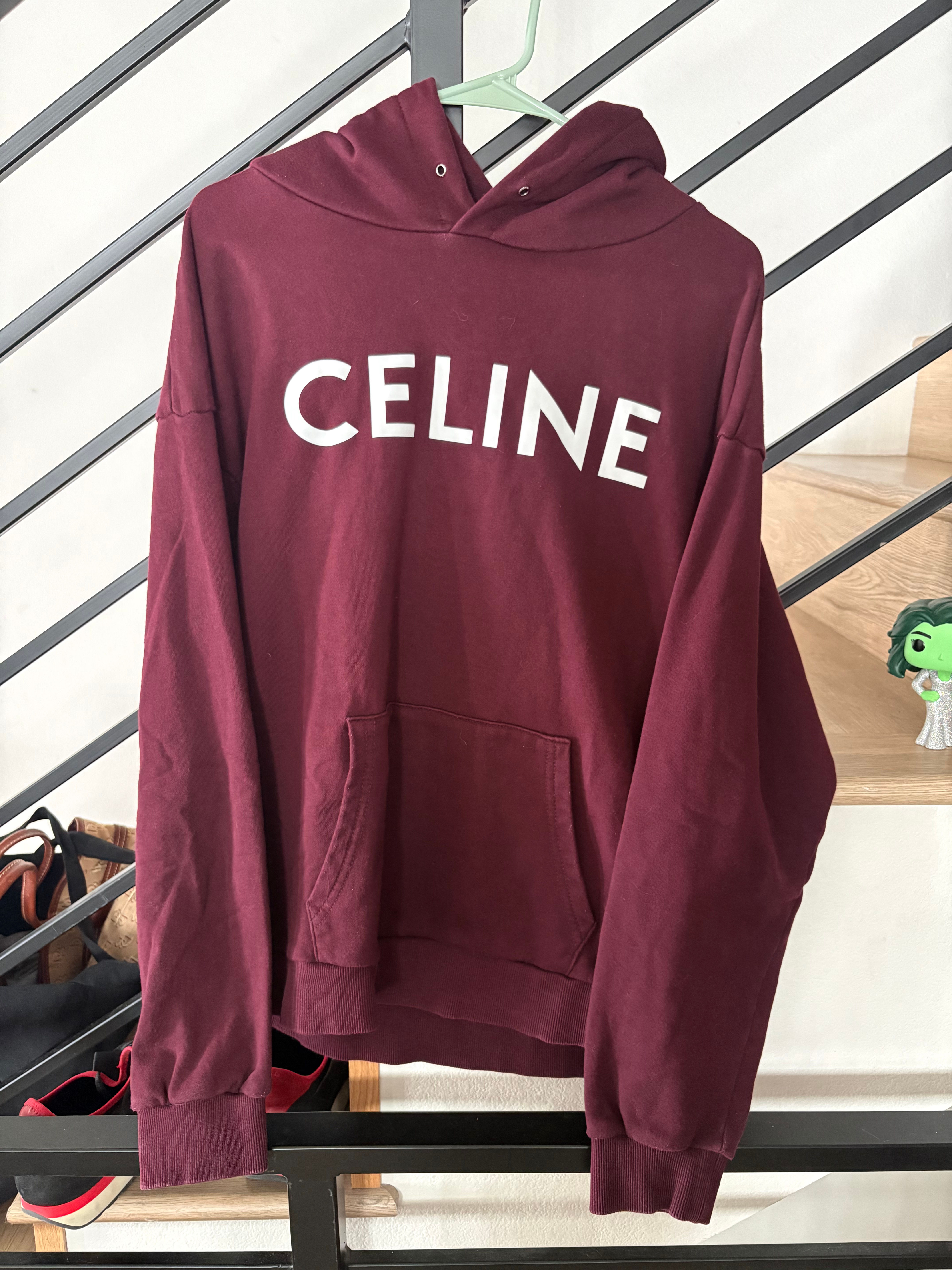 Celine Logo Hoodie Burgundy Sz L