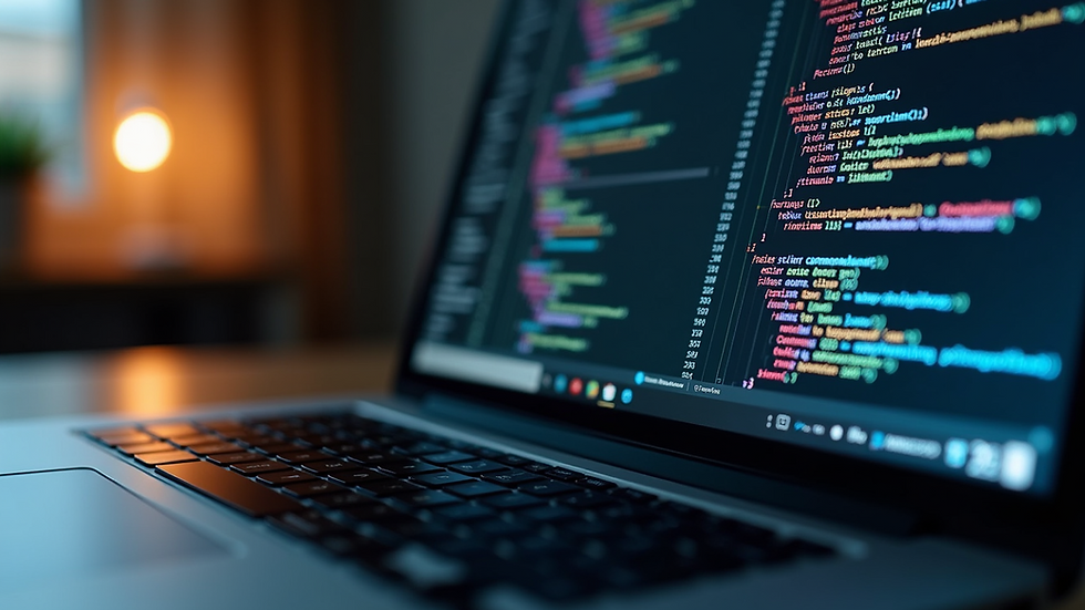Close-up view of a laptop with code on the screen