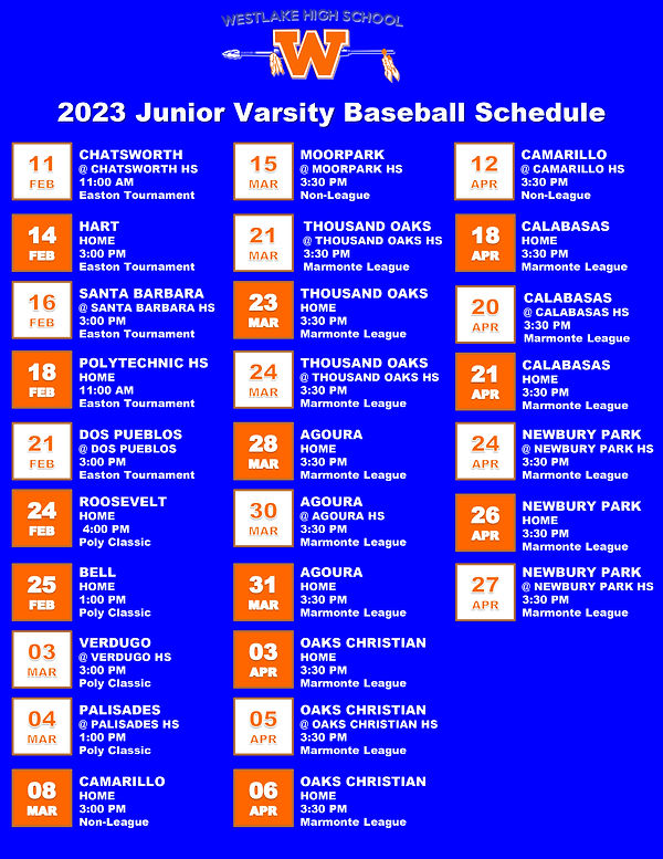 Schedule | Westlake Warriors Baseball