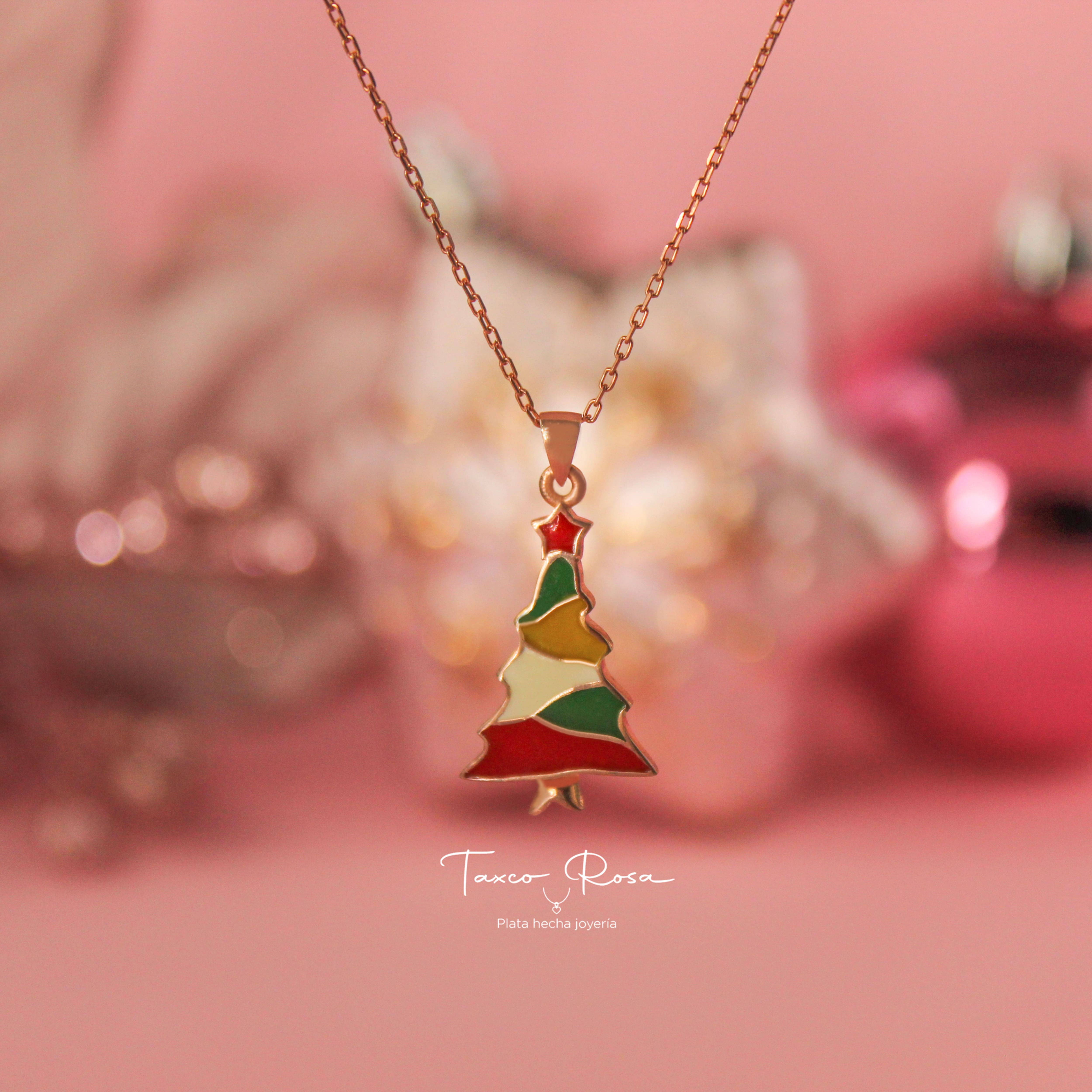 Collar Arbolito navideño pink silver 