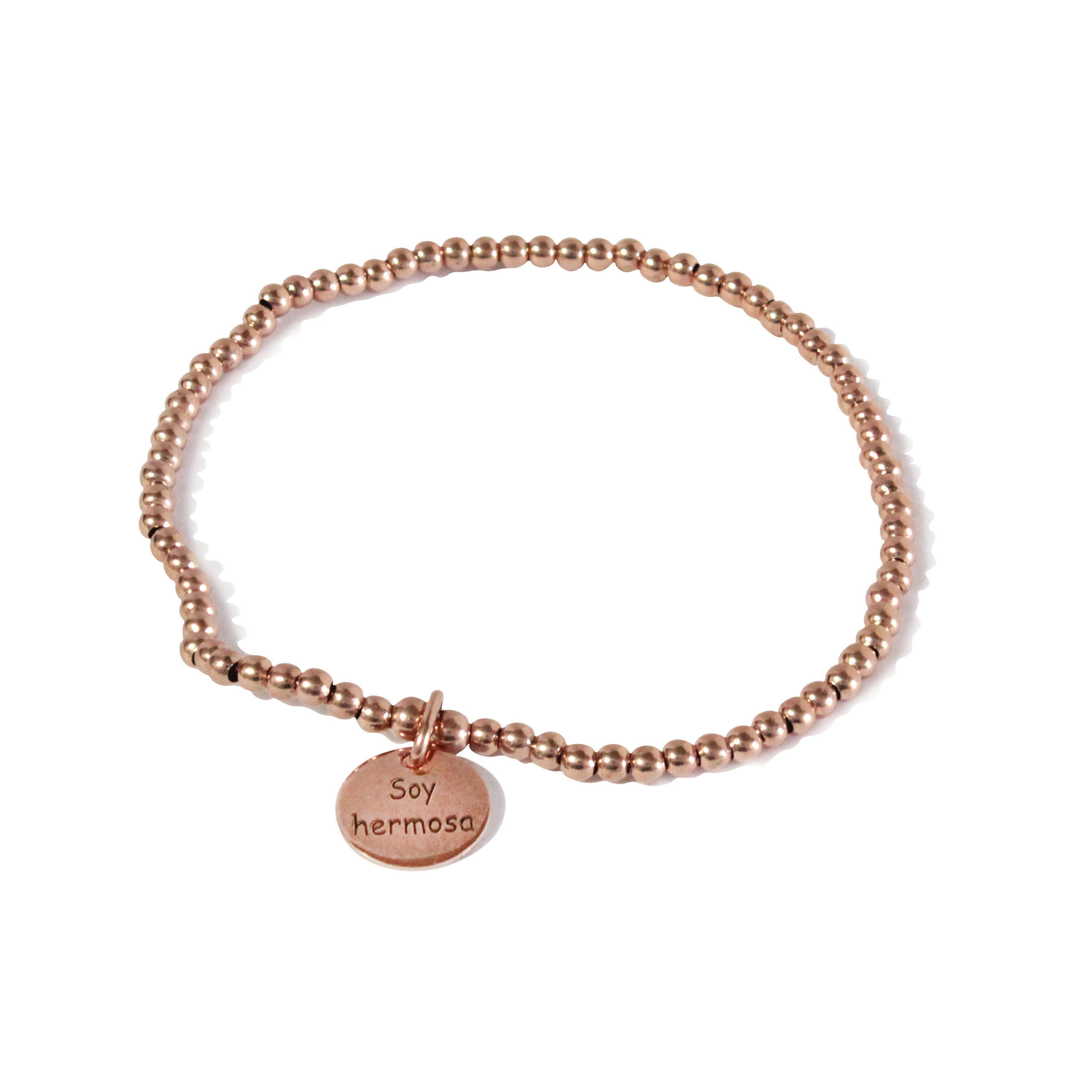 Pulsera con Dije Soy Hermosa. Plata Rosada Ley 925