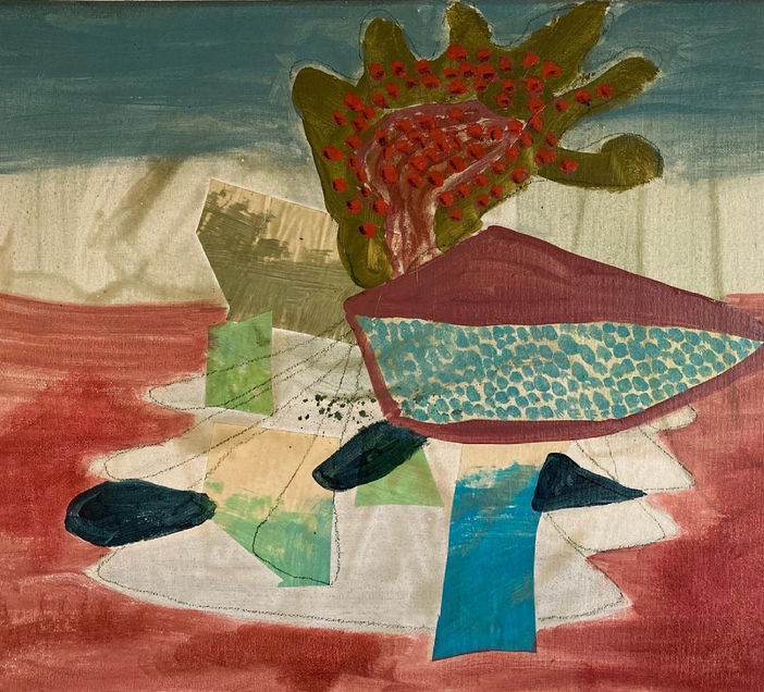 'Land', oil paint, pastel and collage