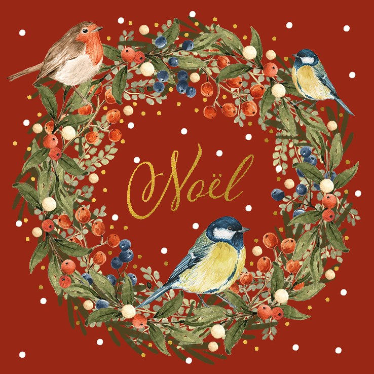 Christmas Wreath with Blue Tit and Robin - Pack of 6 Christmas Cards