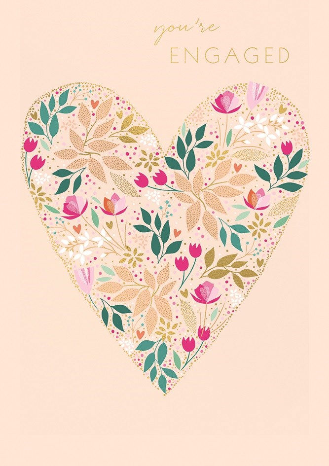 Floral Heart Engagement Card