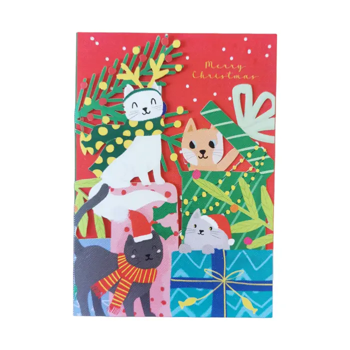 Laser Cut Merry Cats Greetings Card