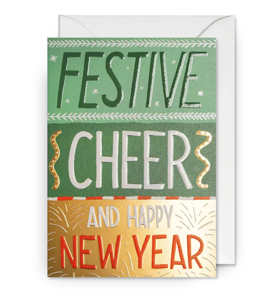 Festive Cheer & Happy New Year Typographic Christmas Card