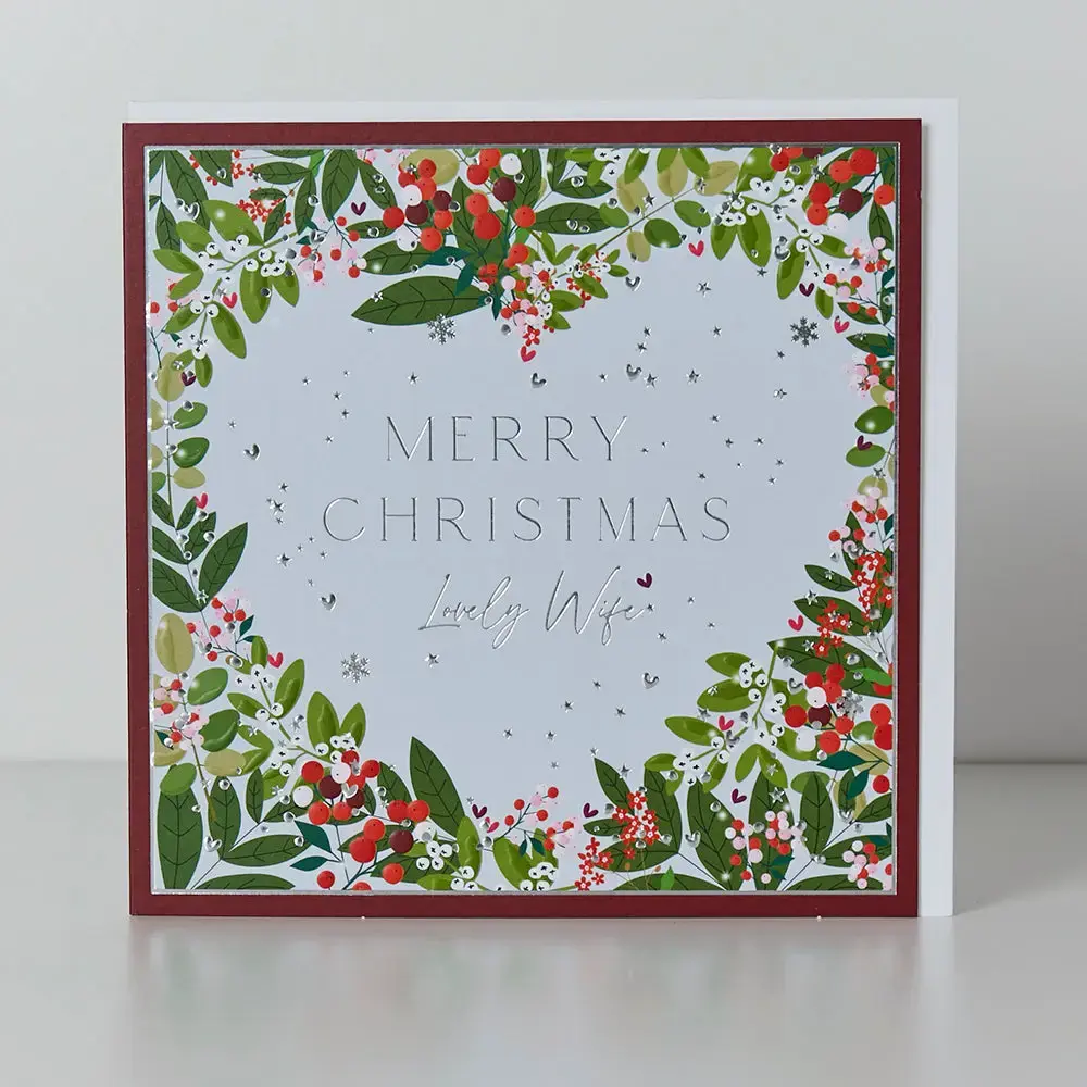 Lovely Wife Heart Foliage Christmas Card