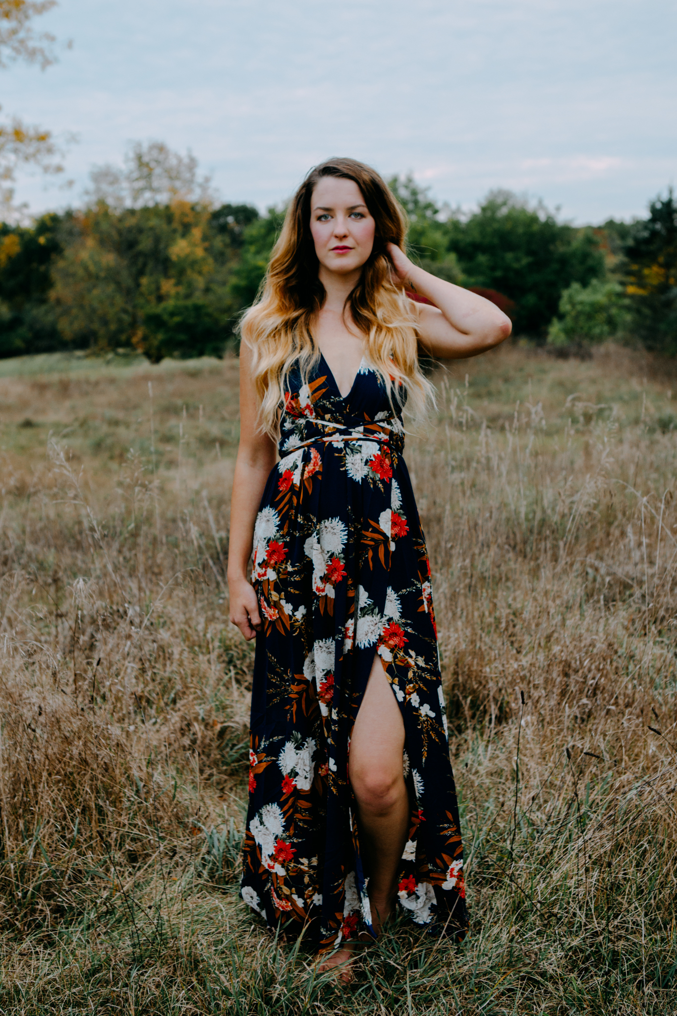 navy blue floral dress