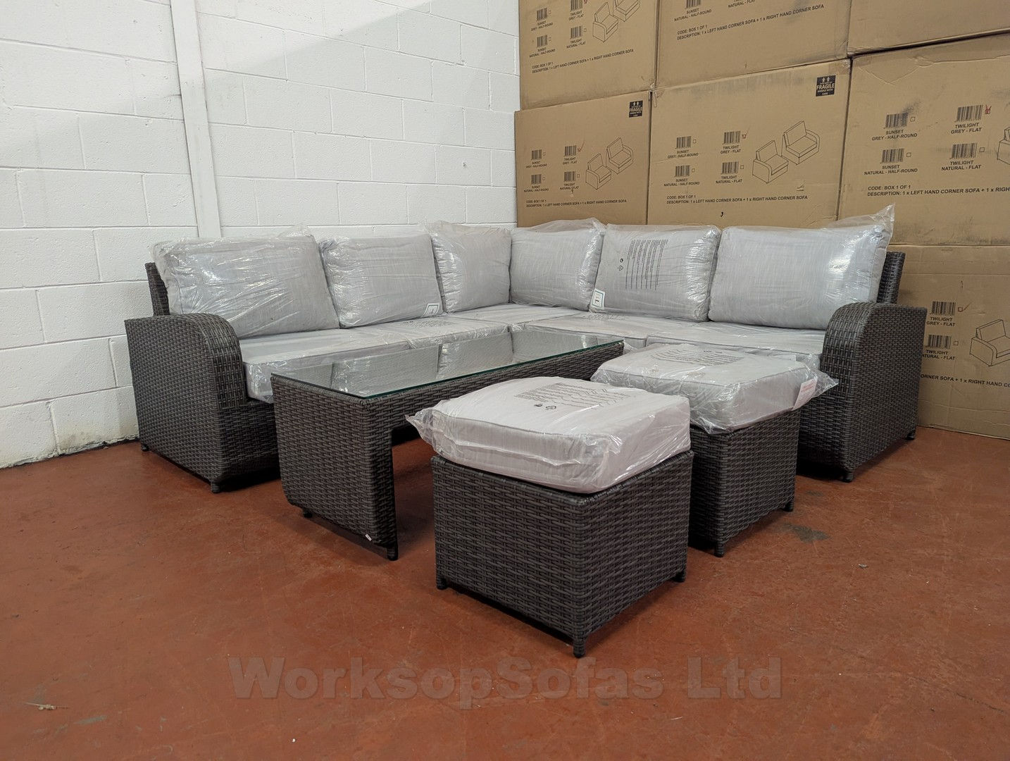 Rattan Corner Sofa, Stools And Table Set