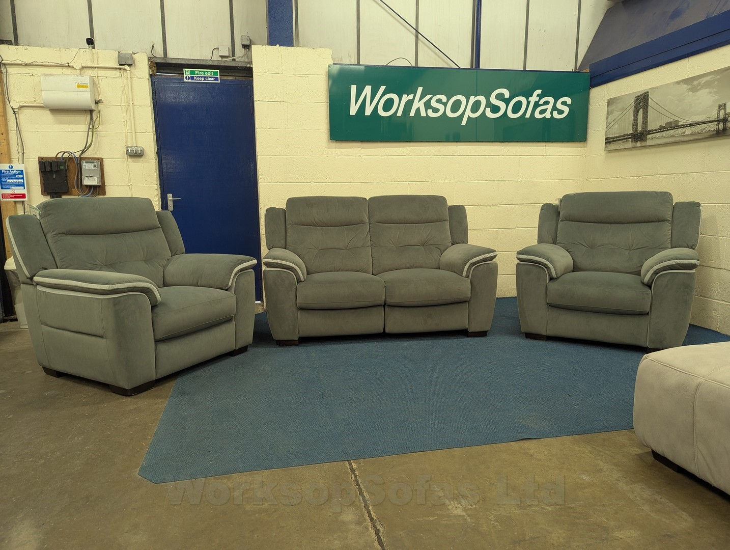 'Brittany' Sage Green Fabric 2 Seater Sofa And 2x Chairs