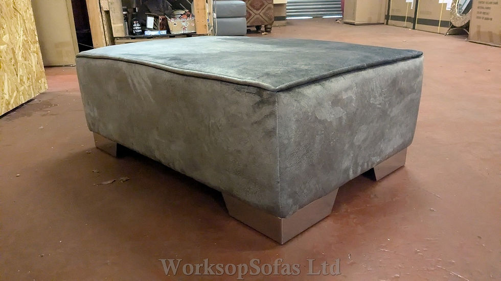 Thumbnail: Large Grey Velvet Footstool