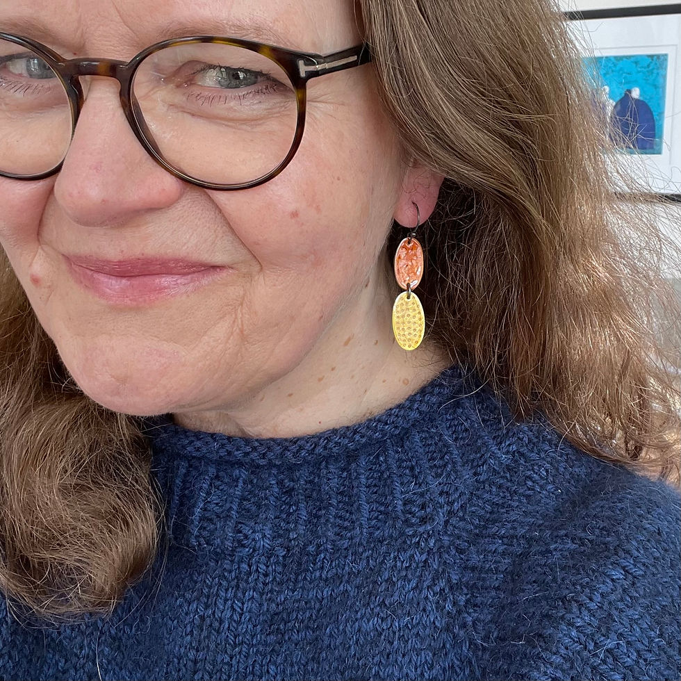Thumbnail: New Double Tidal earrings - burnt orange, summer yellow and grey