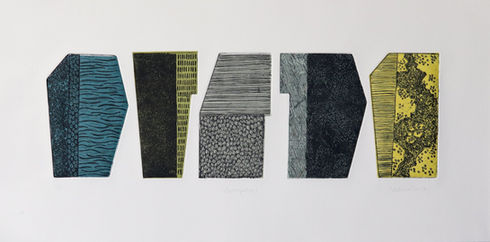 caroline finlay- original print, etching, colour, abstract, islands