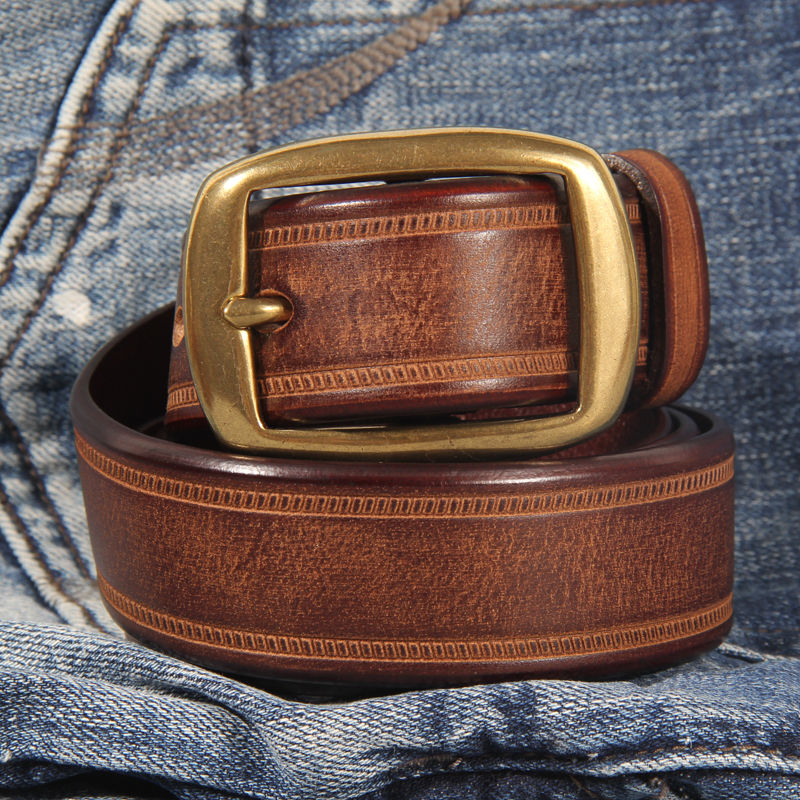 Thumbnail: Men's Vintage Cowhide Pin Buckle Leather Men's Jeans Belt