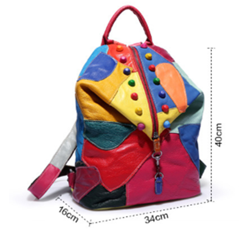 Thumbnail: Backpack Cowhide Stitching Fashion Leather Handbags