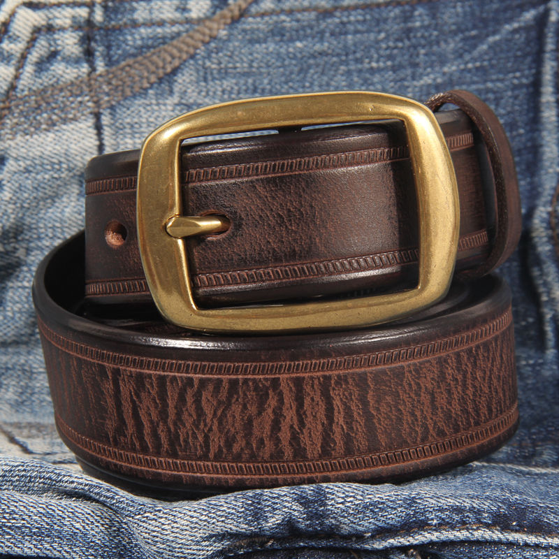 Thumbnail: Men's Vintage Cowhide Pin Buckle Leather Men's Jeans Belt