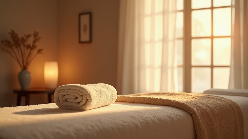 Eye-level view of a serene massage room with calming decor