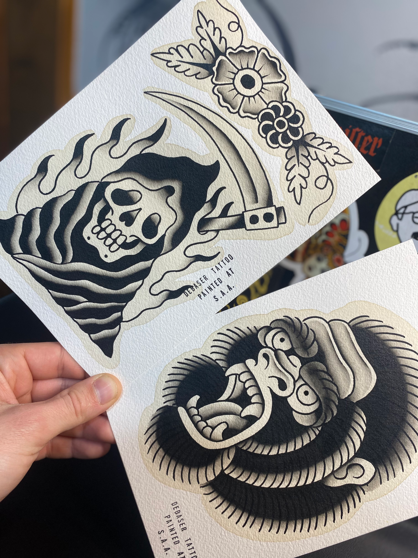 tattoo flash design of grim reaper in american traditional tattoo style