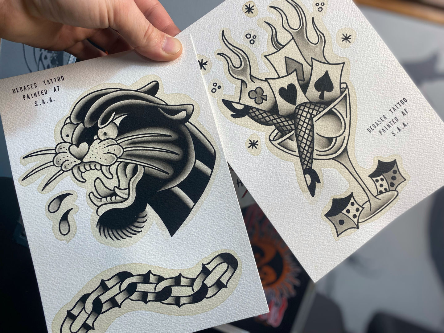 tattoo flash of panther head in american traditional tattoo style