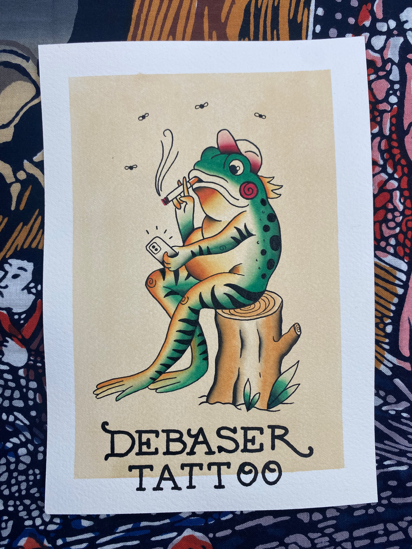 flash of smoking frog in american traditional tattoo style