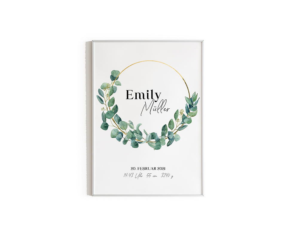 Miniaturbild: Geburtsposter green - floral ❤ Personalisiertes Baby-Poster