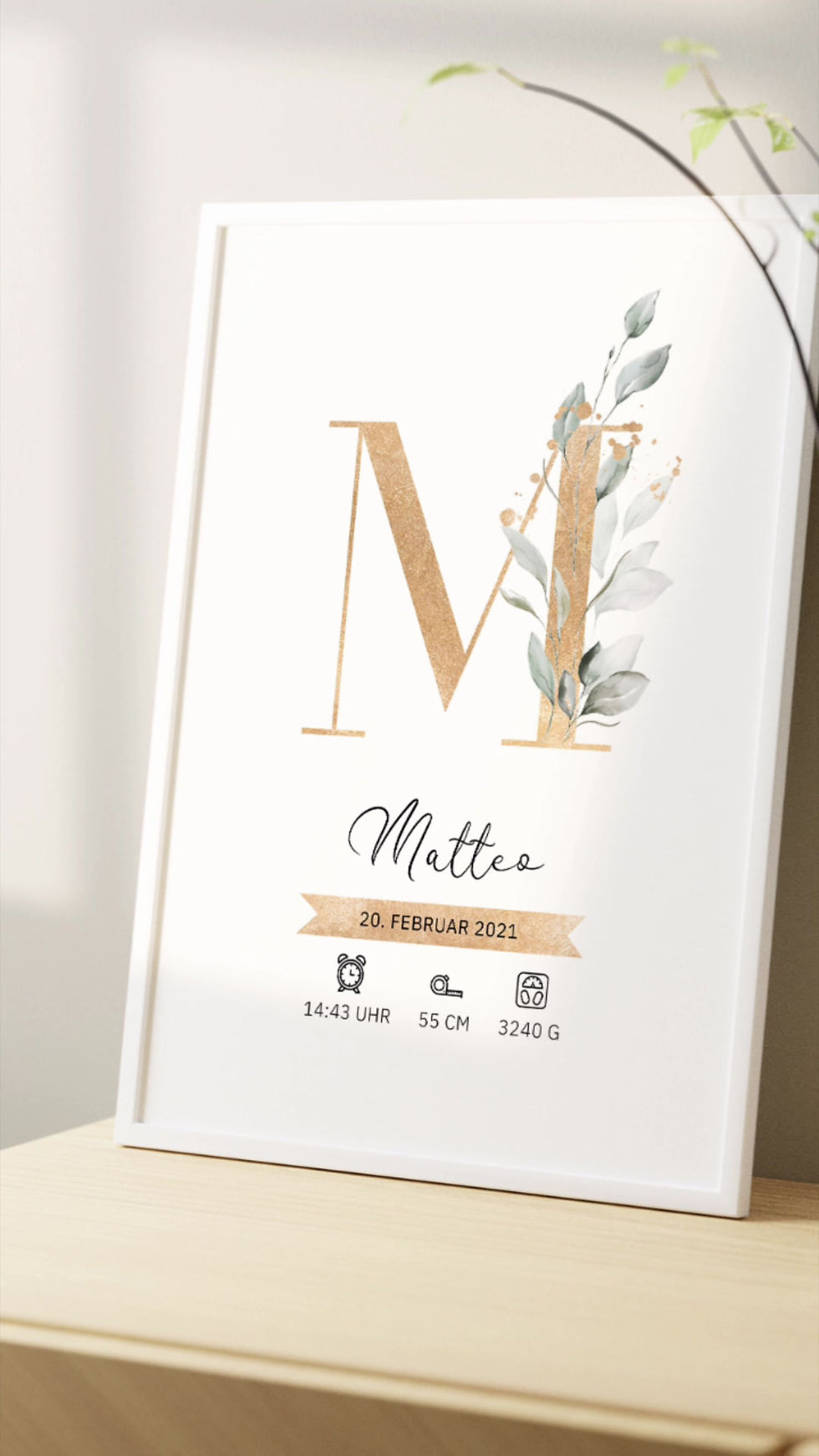 Miniaturbild: Geburtsposter Gold Letter  ❤ Personalisiertes Baby-Poster