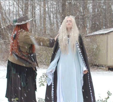 A still from filmmaker and director Marissa Goldman's short film Sad LARP. It is snowing.