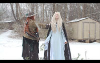 A still from filmmaker and director Marissa Goldman's short film Sad LARP. It is snowing.